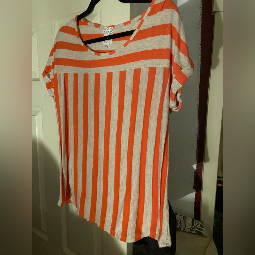 Coral and Grey Striped T